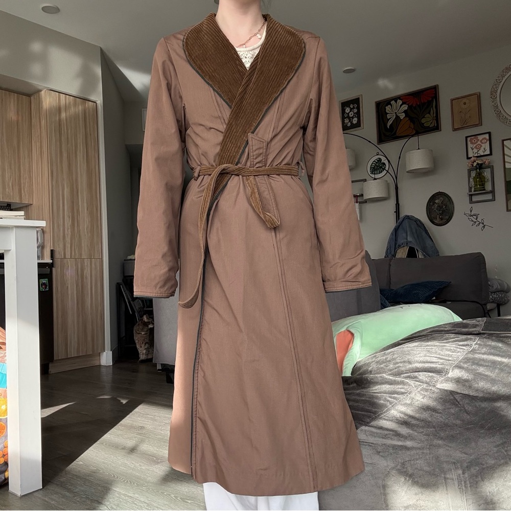 Vintage corduroy tie waist robe reversible collared neckline - Picture 4 of 6